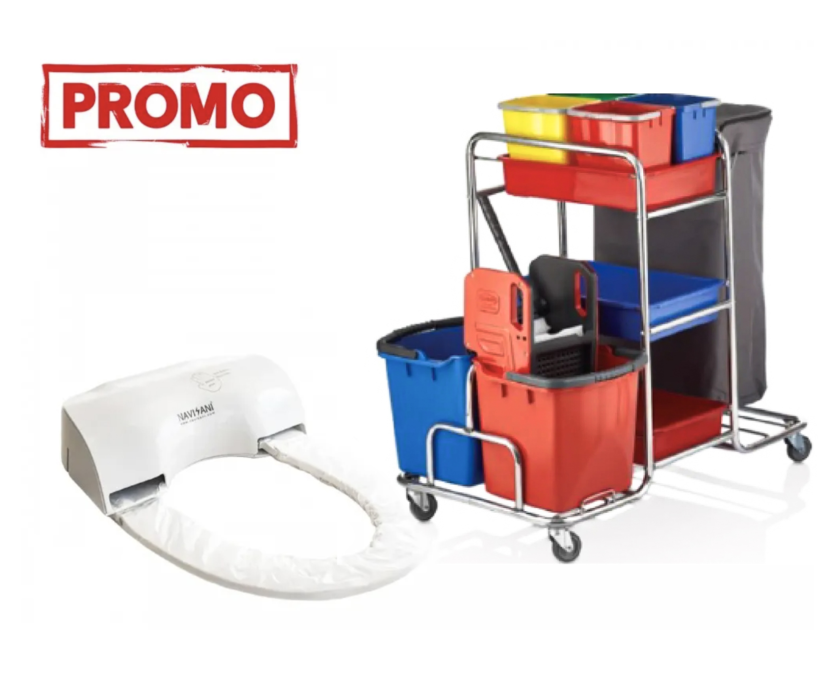 Pachet Carucior de curatenie profesional cromat MAX si Capac toaleta Sanito